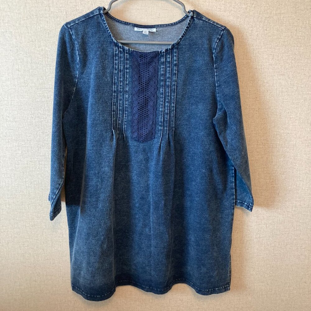 NorthStyle Distressed Denim Top with Lace Detail - Size M